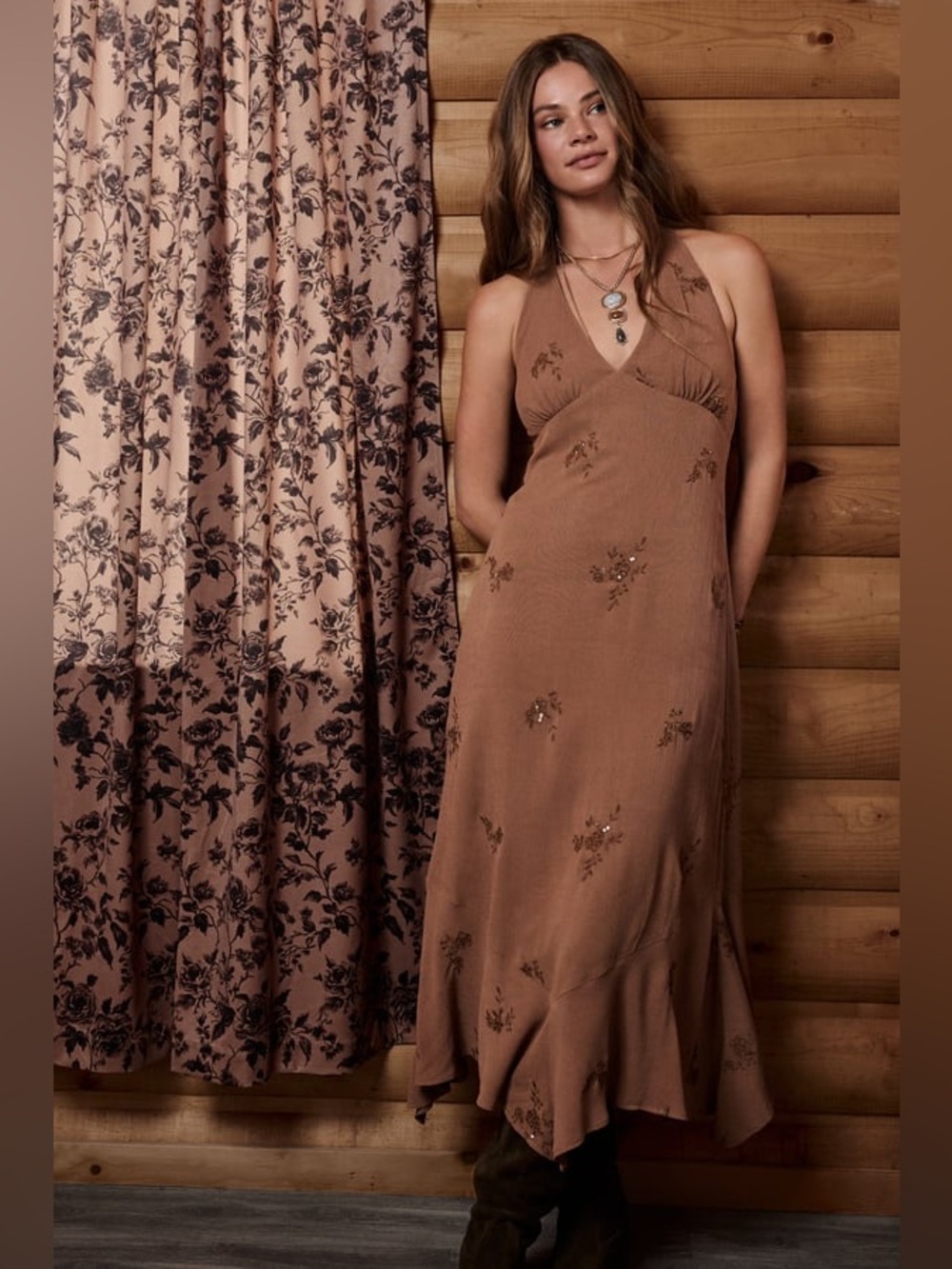 NWT Altar’d State Brown Floral Maxi Dress Size XS